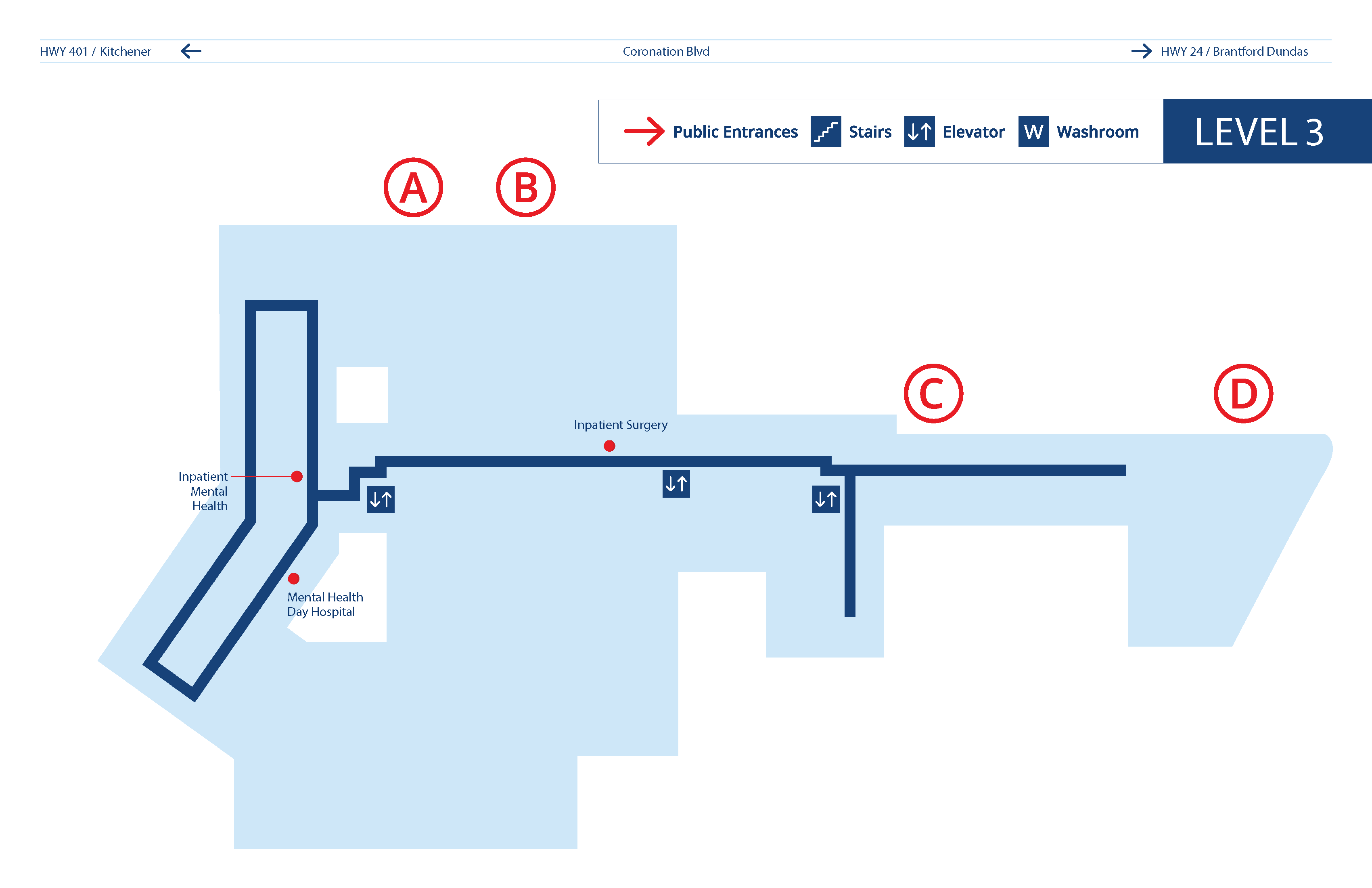 Layout of Cambridge Memorial Hospital Level 3