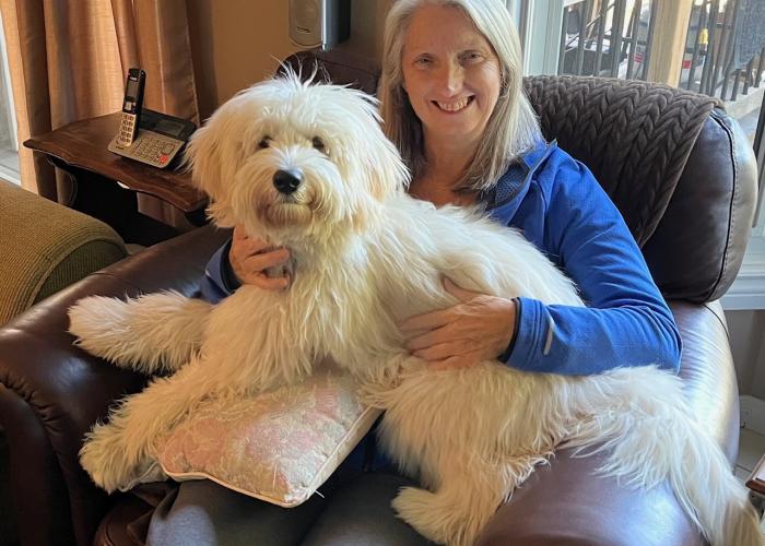 Kathy Wilson with her dog Willy, recovering at home following a kidney transplant