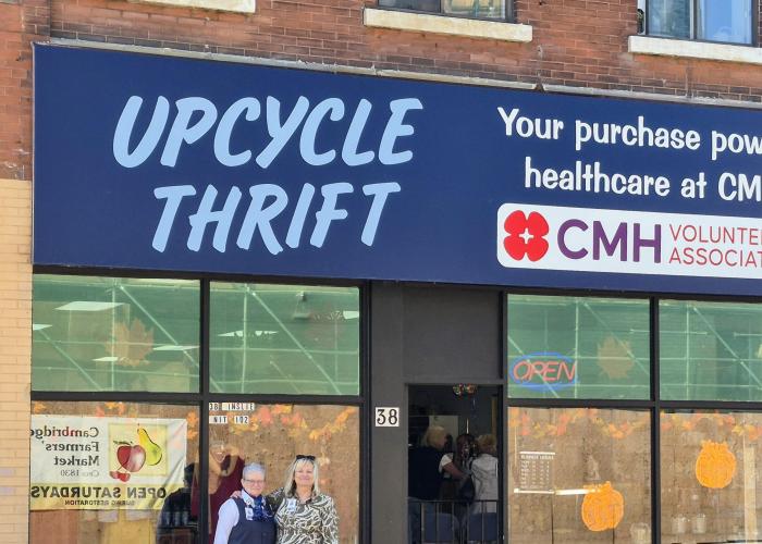 Cathy, CMHVA and Melissa, Director for HR at CMH stand in front of Upcycle Thrift