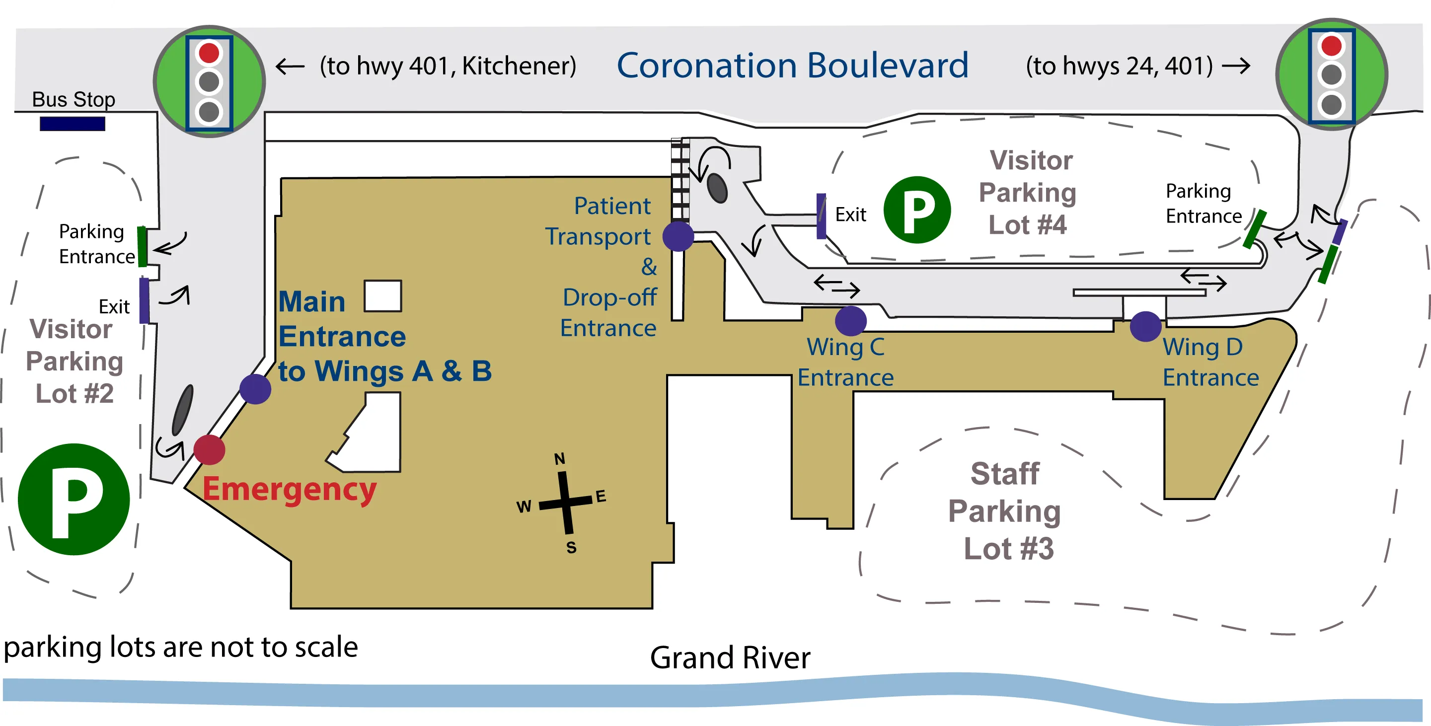 Map showing visitor parking locations